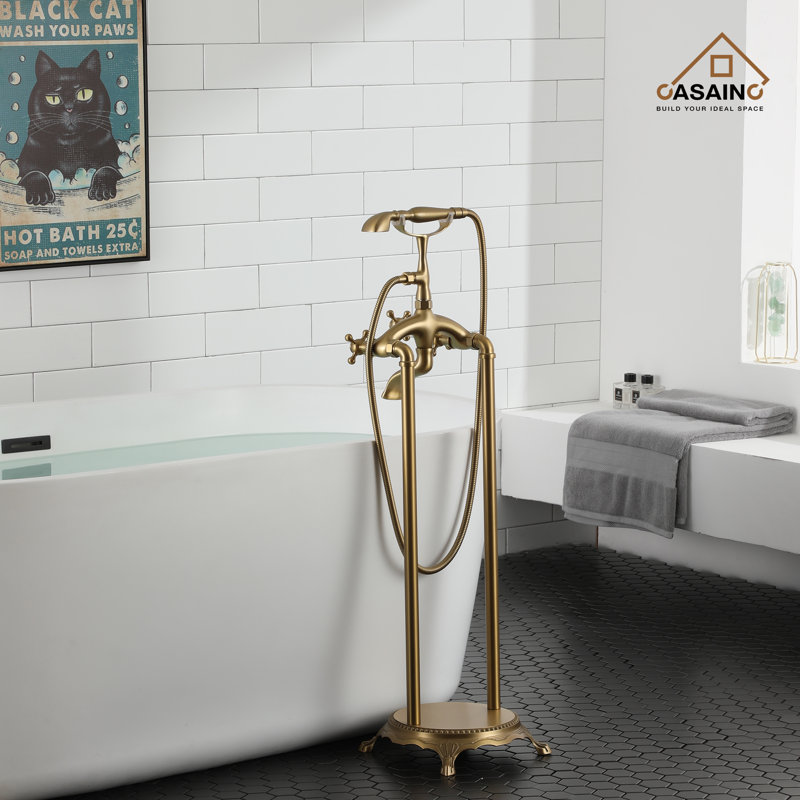 Robinet de baignoire romaine à plancher à trois poignées Luxury