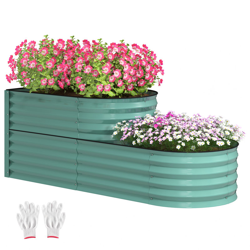 Outsunny 2-Tier Raised Garden Bed Planter Box, Open Bottom, Dark Green