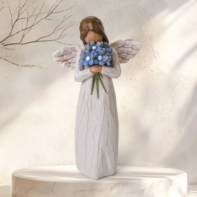 Hand-Painted Resin Forget Me Not Angel Statue, Miscarriage & Loss Sympathy Memorial Home Decor Gift
