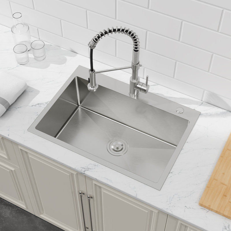 Évier de cuisine encastré à simple cuve en acier inoxydable de 27 pouces avec drain standard, Gris foncé