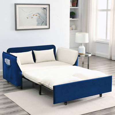 Modern Convertible Sofa Bed With 2 Detachable Arm Pockets, Velvet Loveseat Multi-Position Adjustable Sofa With Pull Out Bed With Bedhead, 2 Pillows An -  Latitude Run®, 190B2D479D1043DFABCE369449E11399
