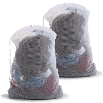 2Pcs Sac à linge en filet robuste avec fermeture à cordon