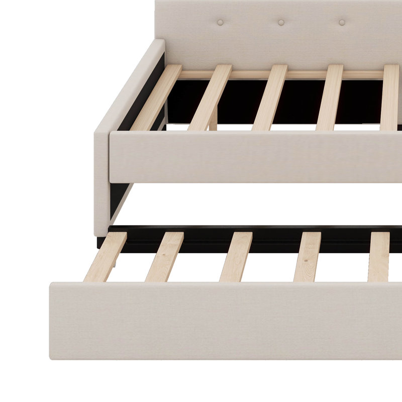 Upholstered Platform Bed With Trundle And USB, Queen
