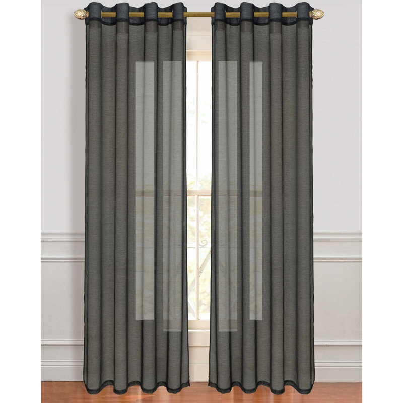 Sirmans Semi Sheer Curtain Pair, Black