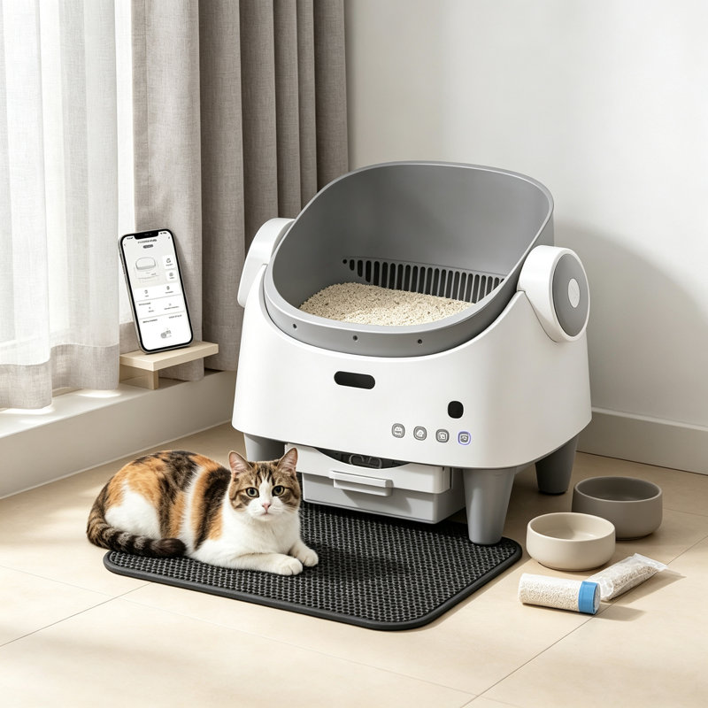 ABS Plastic Self-Cleaning Litter Box, White