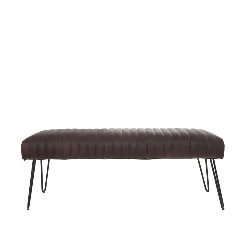 Genuine Leather Upholstered Bench, Dark Brown