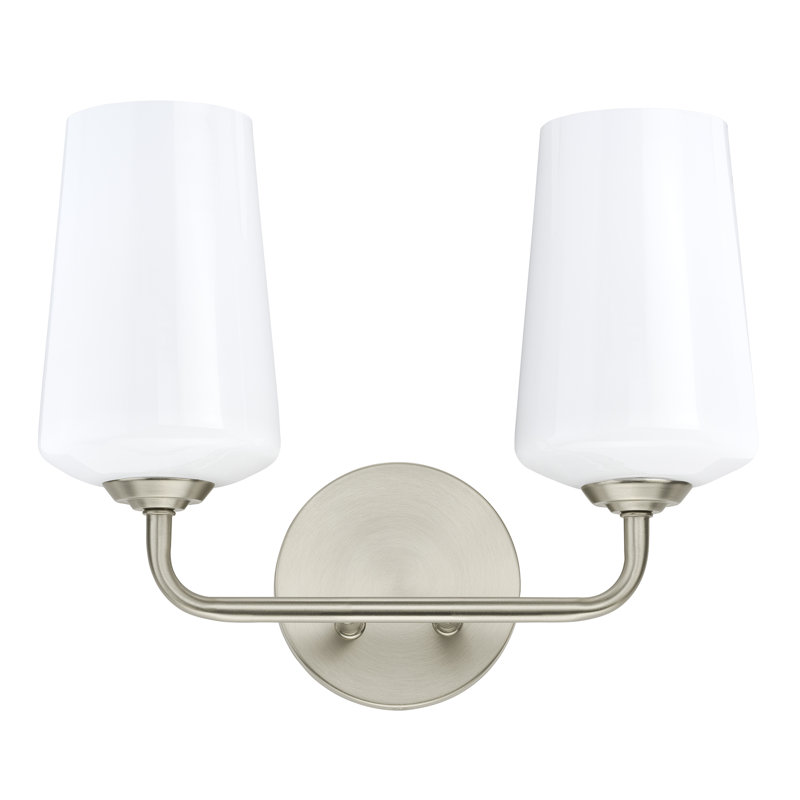 Celino Two-Light Bath & Vanity with Glass, Brushed Nickel, White