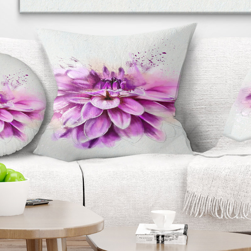 Magnifique fleur rose à l'aquarelle - coussin décoratif imprimé floral, 18 po x 18 po, Carré