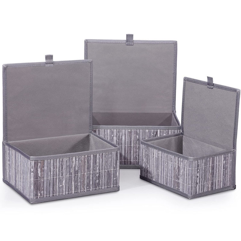 Ebern Designs Bamboo Decorative Bin, Grey Marble