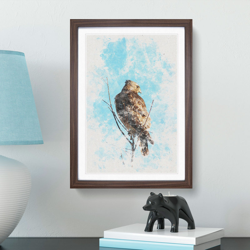 Hawk Perched In A Tree Watercolour - Picture Frame Graphic Art, 63cm H x 45cm W x 2cm D, Walnut Framed