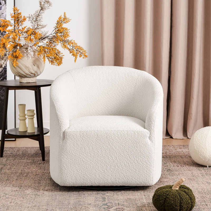 Fauteuil demi-tonneau pivotant de 32 po Charlisse, 100% polyester blanc