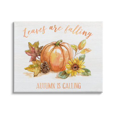 «Leaves Falling Autumn Calling Sentiment Pumpkin Pinecone Sunflower» par Nan - Peinture