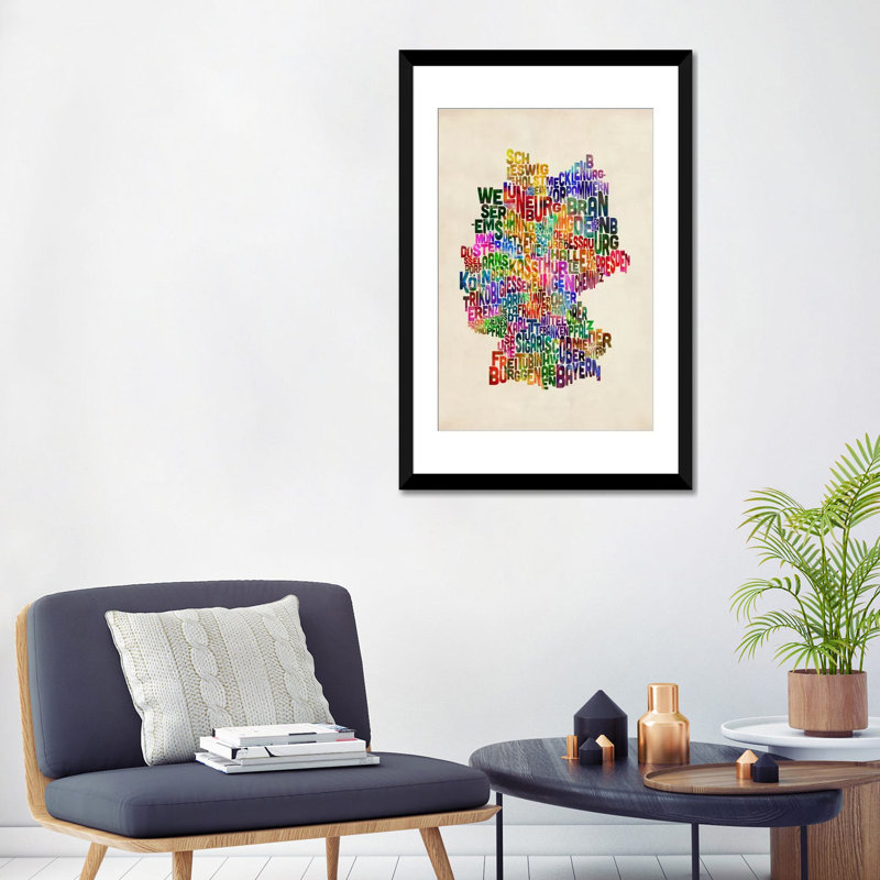 « text map of germany iii » par michael tompsett, impression sur toile tendue, H 24 po x l 16 po x P 1 po, Blanc