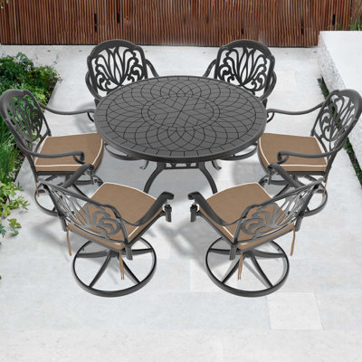 7 Patio And Outdoor Swivel Chair Dining Arrangement: 47.24" Table, Aluminum, Black Frame Assembly: