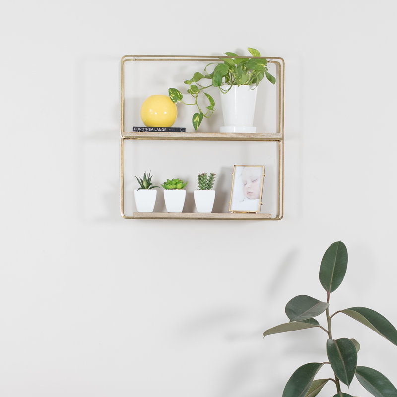 Aber 2 Piece Square Accent Shelf, Gold