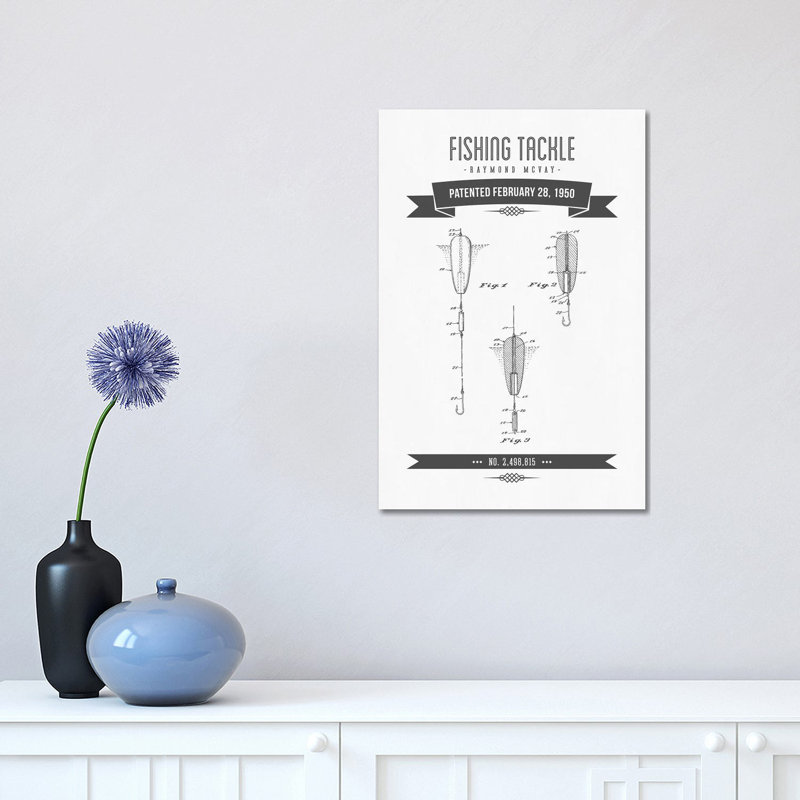 Raymond McVay Fishing Tackle Patent Sketch Retro (Charcoal) by Aged Pixel - Wrapped Canvas Print