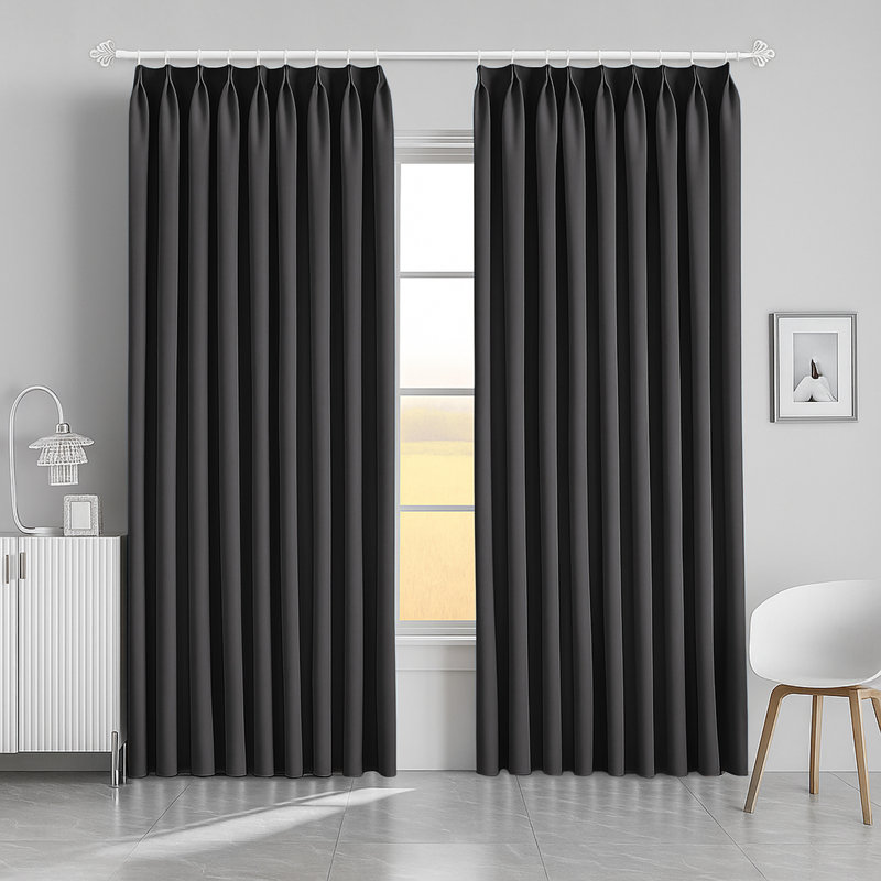 Aspire Homeware Hotel Style Polyester Room Darkening Pencil Pleat Curtain Pair for Luxury Bedroom Decor, Dark Grey