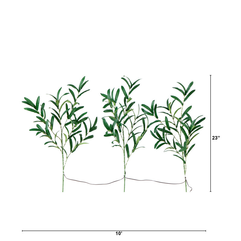 23in. Lighted Artificial Olive Branch Stems with 30 Warm White LED Lights - Set of 3