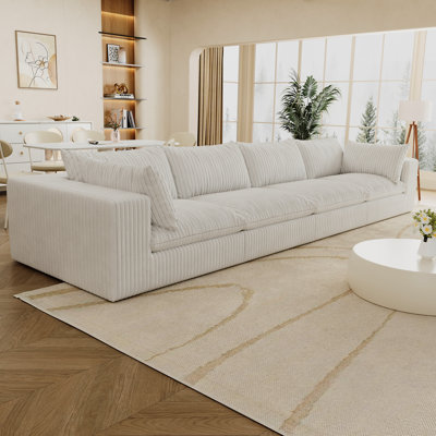 White Corduroy - Seat With Double Layer Cloud Feature For Multiple Rooms. Removable Cushion, No Assembly, Diy Feather Filled Seat, Pure Sponge Support