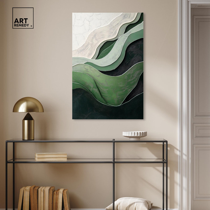 «Green Echoes I», art abstrait vert, H 36 po x l 24 po, Toile tendue