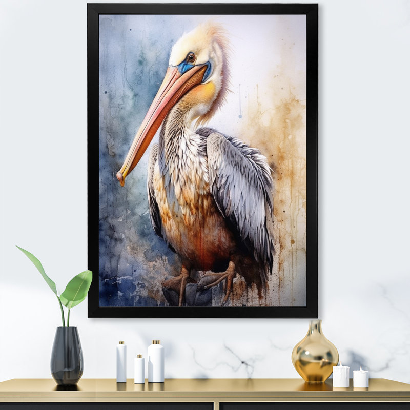 Majestic Pelican I - Imprimé, H 44 po x l 34 po x P 1,5 po, Cadre simple noir