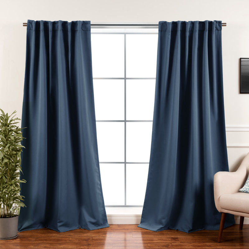 Bantam Solid Blackout Thermal Rod Pocket Curtain Panels, 52" W x 96" L, Indigo