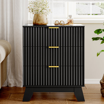 Fluted 3 -Drawers Dresser For Bedroom With Dresser Organizer, 23.6''W Wood Wide Chest of Drawers ,Nightstand