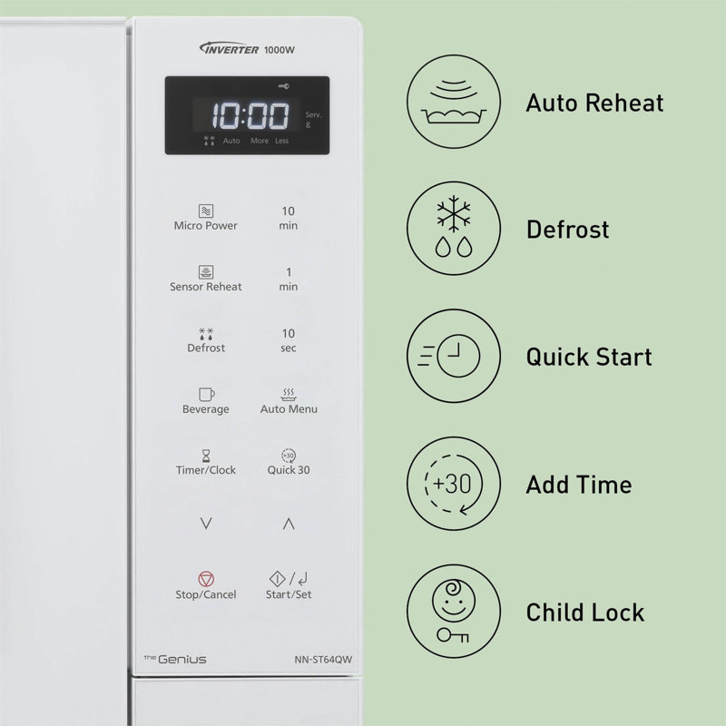 Panasonic 52.5cm 1000W - Watt Recirculating Countertop Microwave, White