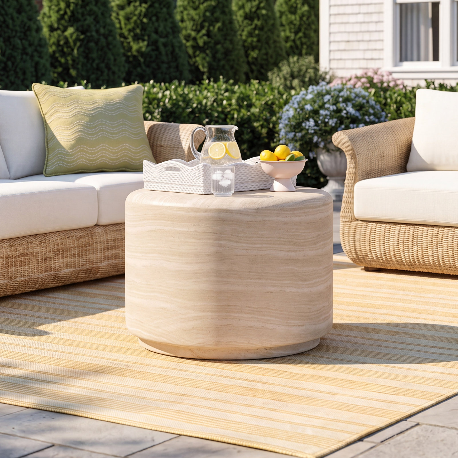22" Patio Side Table, Sand Striae