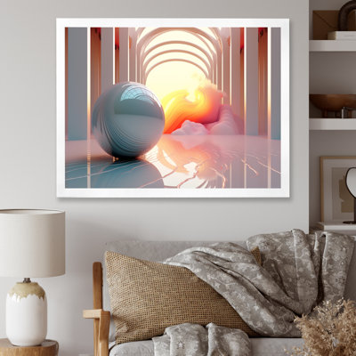 " Futuristic Sphere In Minimal Pink Architecture "