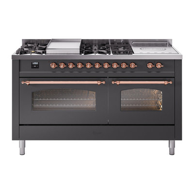 ILVE Nostalgie II Series 60 in. Dual Fuel Range with 7 Sealed Burners, Griddle, Frenchtop (Liquid Propane, Glass Door)