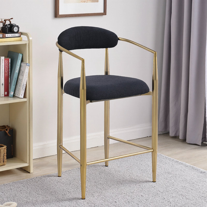 Ensemble de 2 tabourets de bar modernes avec structure en fer et confort rembourré pour un îlot de cuisine, Black+Gold