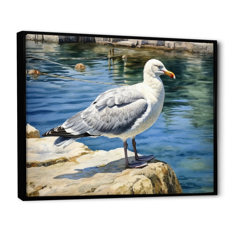 Mouette guette II - animaux, reproduction d'art mural, H 16 po x l 32 po x P 1 po, Cadre flottant noir
