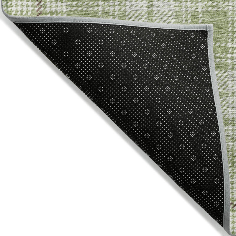 Aloe Green and White Plaid Washable Rectangular Rug