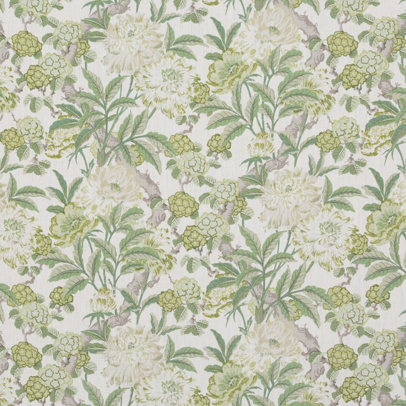 Ashmore Summer Peony 100% Linen Fabric, Green