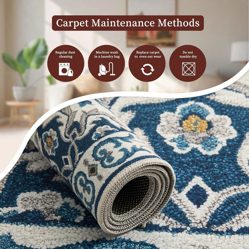 Demetriona Washable Abstract Area Rug – Low-Pile, Non-Slip, Stain-Resistant, Rectangle 60 x 110 cm