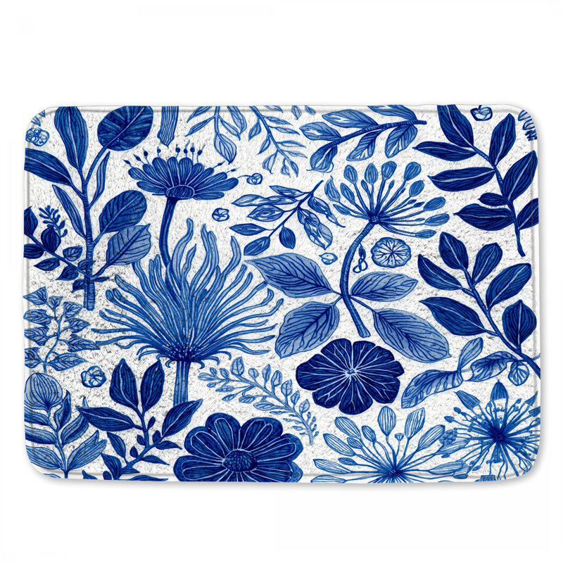 Tapis de bain bleu Botanical Illustration, L 24 po x L 17 po