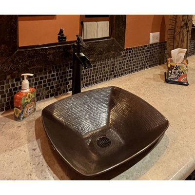 15" Square Copper Vessel Bathroom Sink