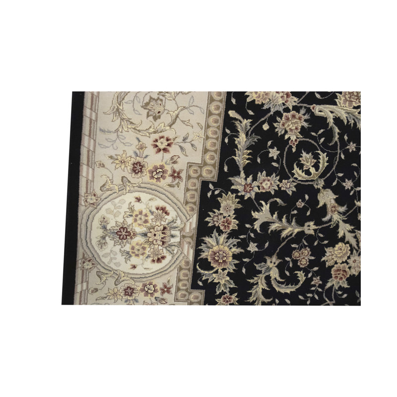 Hand-Knotted High-Quality Black and Ivory Area Rug