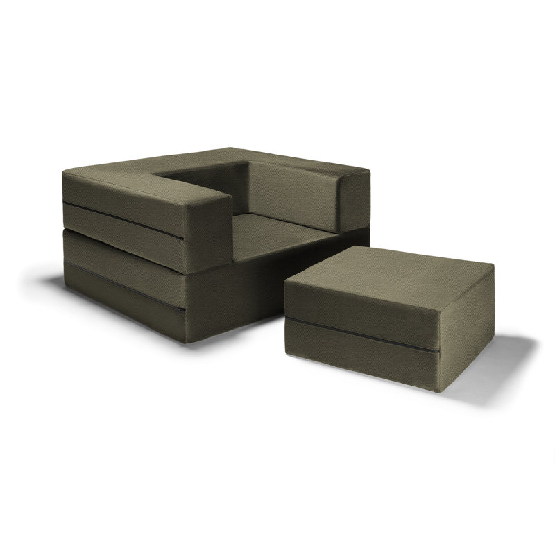 Shontae Boneless Zipline Convertible Compression Sleeper Chair & Ottoman / Twin-Size Bed, Moss Velvet Twill