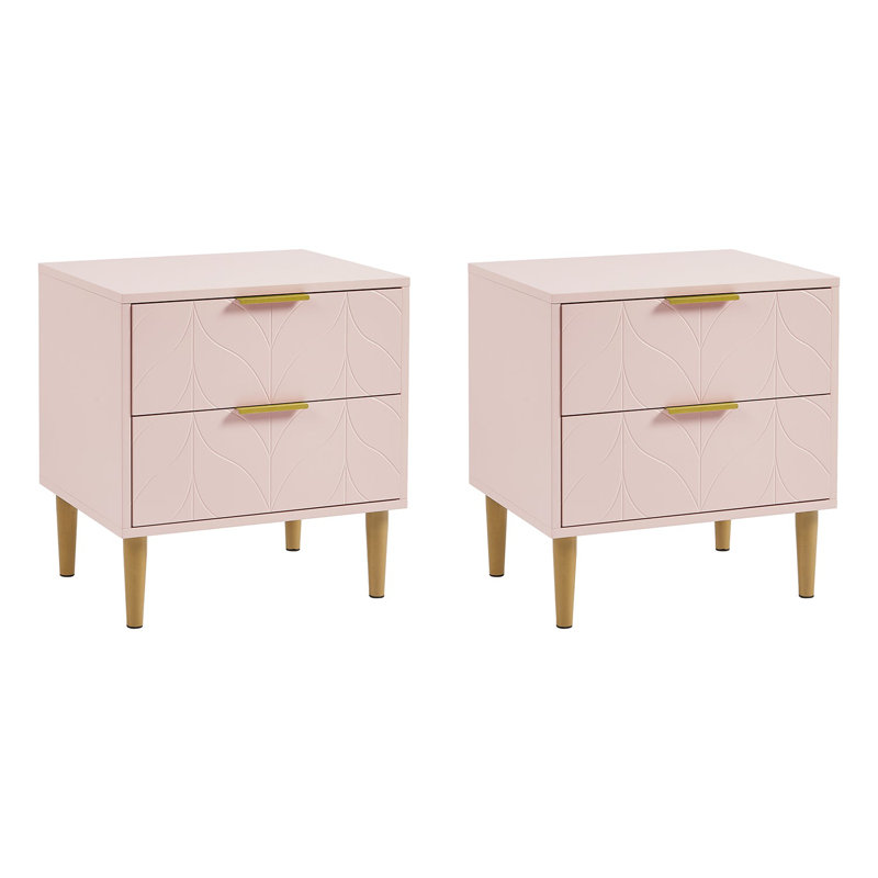 Adams 50cm W Manufactured Wood Bedside Table, Pink, Set of 2