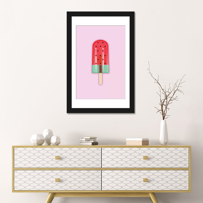 « pastèque popsicle », impression sur toile tendue, H 32 po x l 24 po x P 1 po, Papier d'art encadré noir, Blanc