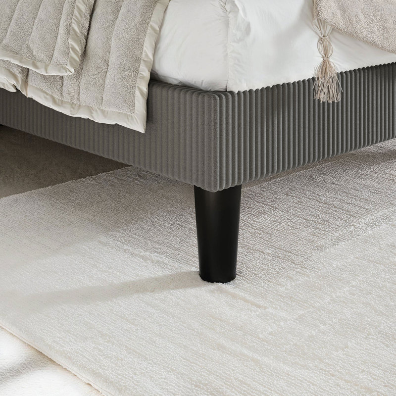 Lit plateforme en velours côtelé avec tête de lit à oreilles et lattes en bois, aucun sommier tapissier requis, Très grand