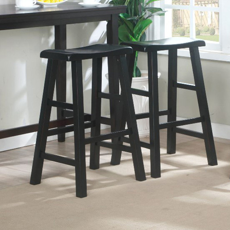 Tabouret de bar et de comptoir en bois massif massif Messer, 29 po, noir (ensemble de 2), Noir, 2
