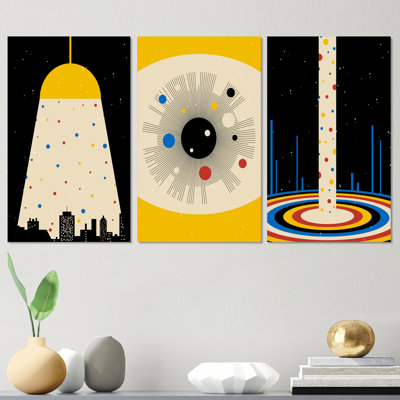 «Retro Geometrics In Bright Vintage Colors II», ensemble de 3 pièces d'art moderne Mid-Century