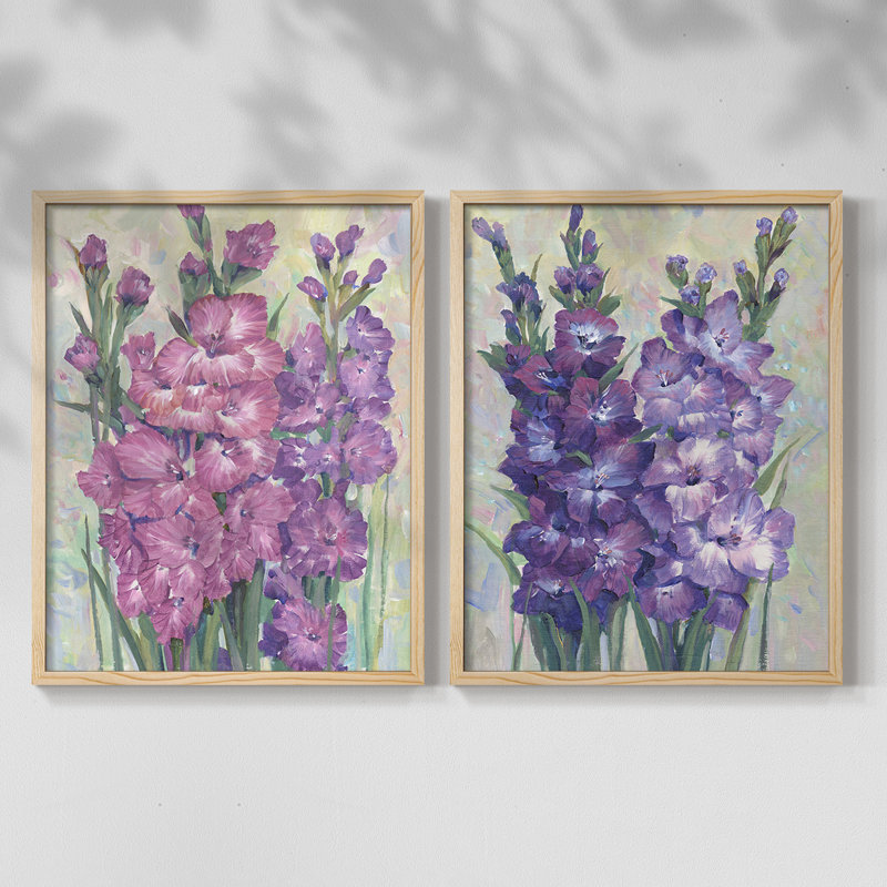 «Gladiolas Blooming I», reproduction encadrée de qualité supérieure - prête à être accrochée - aucun clou requis - aucun clou requis
