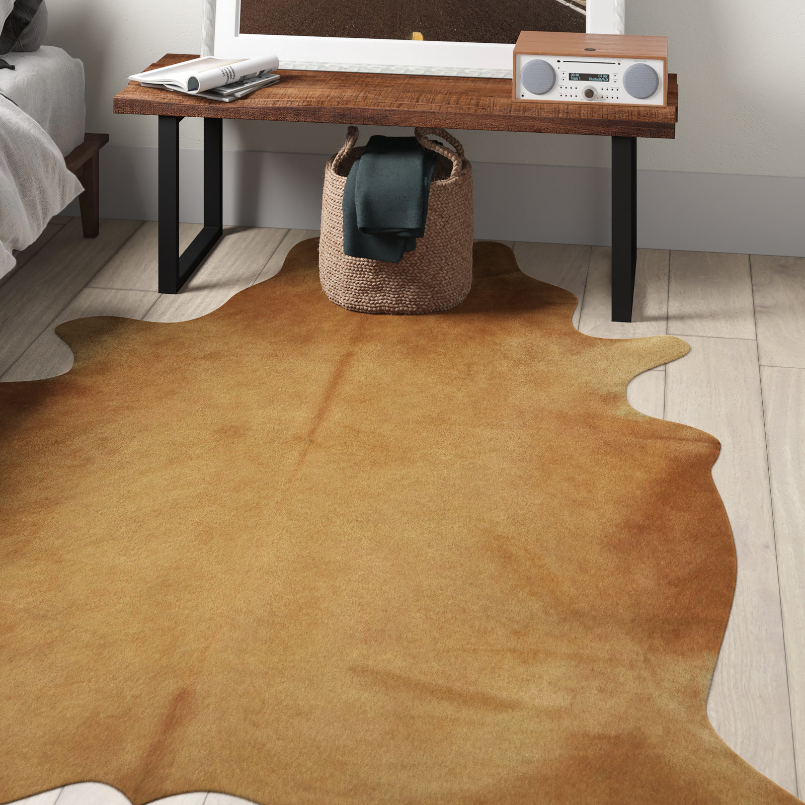 Charlize Natural Beige Handmade Cowhide Rug, 5' x 6'6"