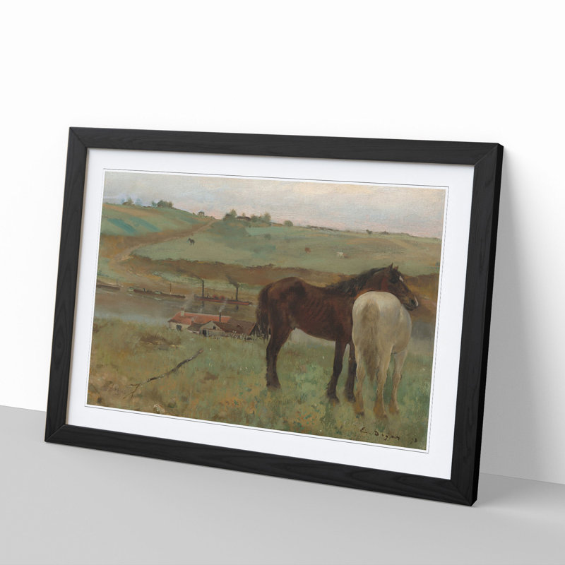 Horses in a Meadow 1995.11.1 by Edgar Degas - Picture Frame Painting, 48cm H x 65cm W x 2cm D, Black Framed