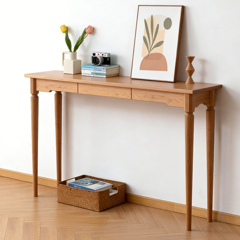 Console de style chinois moderne et classique, Cerisier, H 33,5 po x l 55,1 po x P 13,8 po