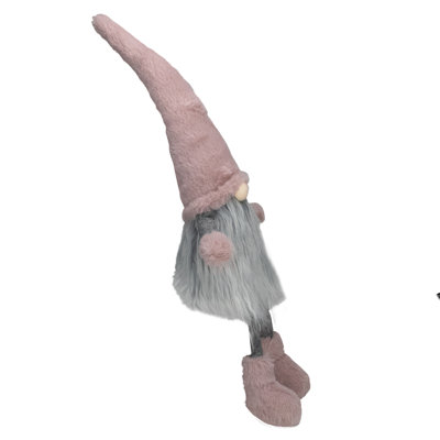 Décoration de Noël gnome 25 po rose et gris en peluche assis